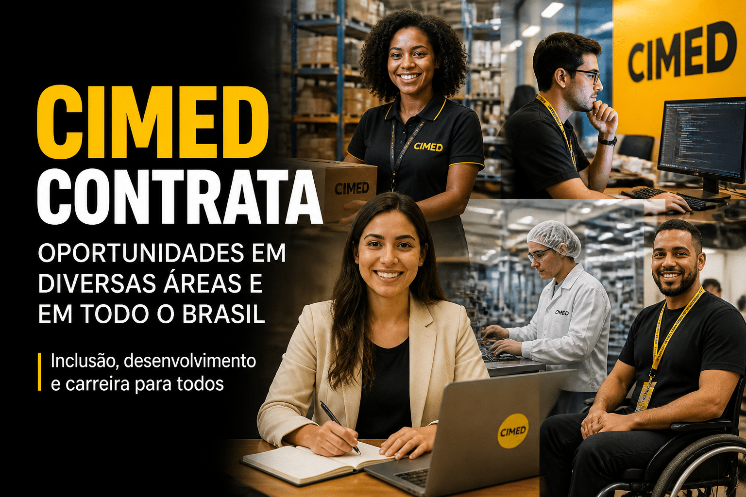 Imagem editorial sobre Cimed reúne 61 vagas em áreas como logística, comercial, tecnologia, produção e administrativo, além de banco de talentos e