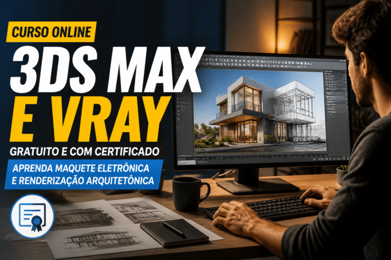 Imagem editorial sobre Cursa libera curso online gratuito de 3ds Max e Vray com certificado e 9 horas de conteúdo para quem quer aprender maquete
