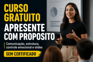 Imagem editorial sobre Eu Capacito abre curso gratuito Apresente com propósito, com 3 horas de conteúdo sobre comunicação, estrutura de apresentação,