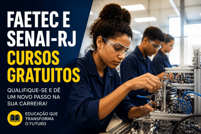 Imagem editorial sobre FAETEC e SENAI-RJ abrem 3.840 vagas gratuitas em cursos FIC presenciais no Rio de Janeiro; matrícula direta começa em 1º de julho e