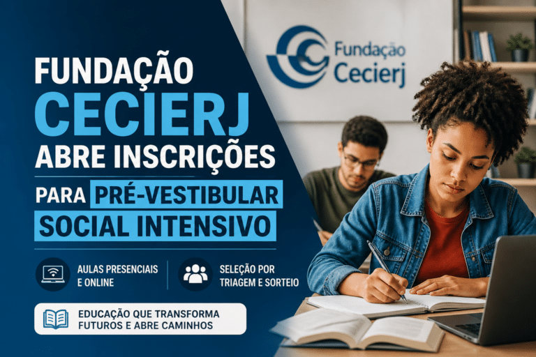 Imagem editorial sobre Fundação Cecierj abre inscrições para o Pré-Vestibular Social Intensivo 2026 com 3 mil vagas gratuitas, aulas presenciais e online
