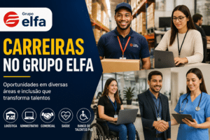 Imagem editorial sobre Grupo Elfa reúne 35 vagas, banco de talentos PcD, estágio e oportunidades em logística, administrativo, comercial e saúde em várias