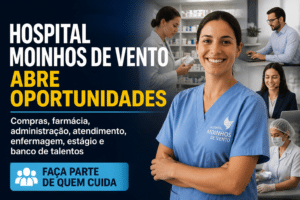 Imagem editorial sobre Hospital Moinhos de Vento reúne 48 vagas em Porto Alegre e abre oportunidades em compras, farmácia, administração, atendimento,