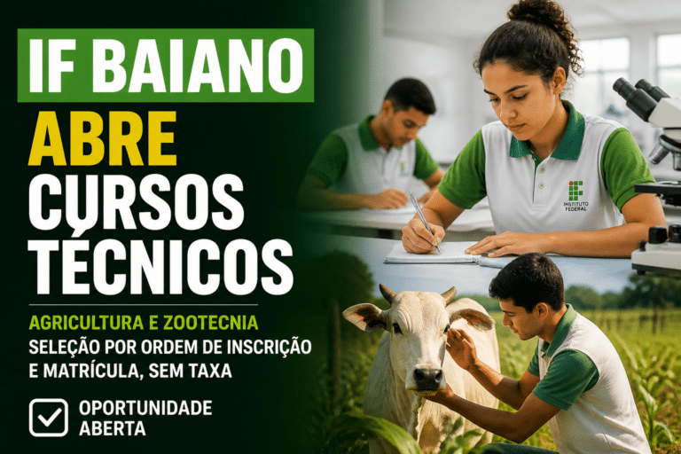 Imagem editorial sobre IF Baiano abre 120 vagas em cursos técnicos subsequentes presenciais em Guanambi; seleção é por ordem de inscrição e matrícula, sem