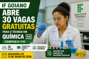 Imagem editorial sobre IF Goiano abre 30 vagas gratuitas para o Técnico em Química EaD no Campus Urutaí; seleção é por análise de histórico escolar e