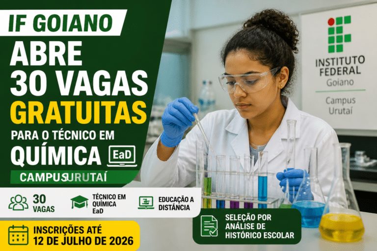 Imagem editorial sobre IF Goiano abre 30 vagas gratuitas para o Técnico em Química EaD no Campus Urutaí; seleção é por análise de histórico escolar e