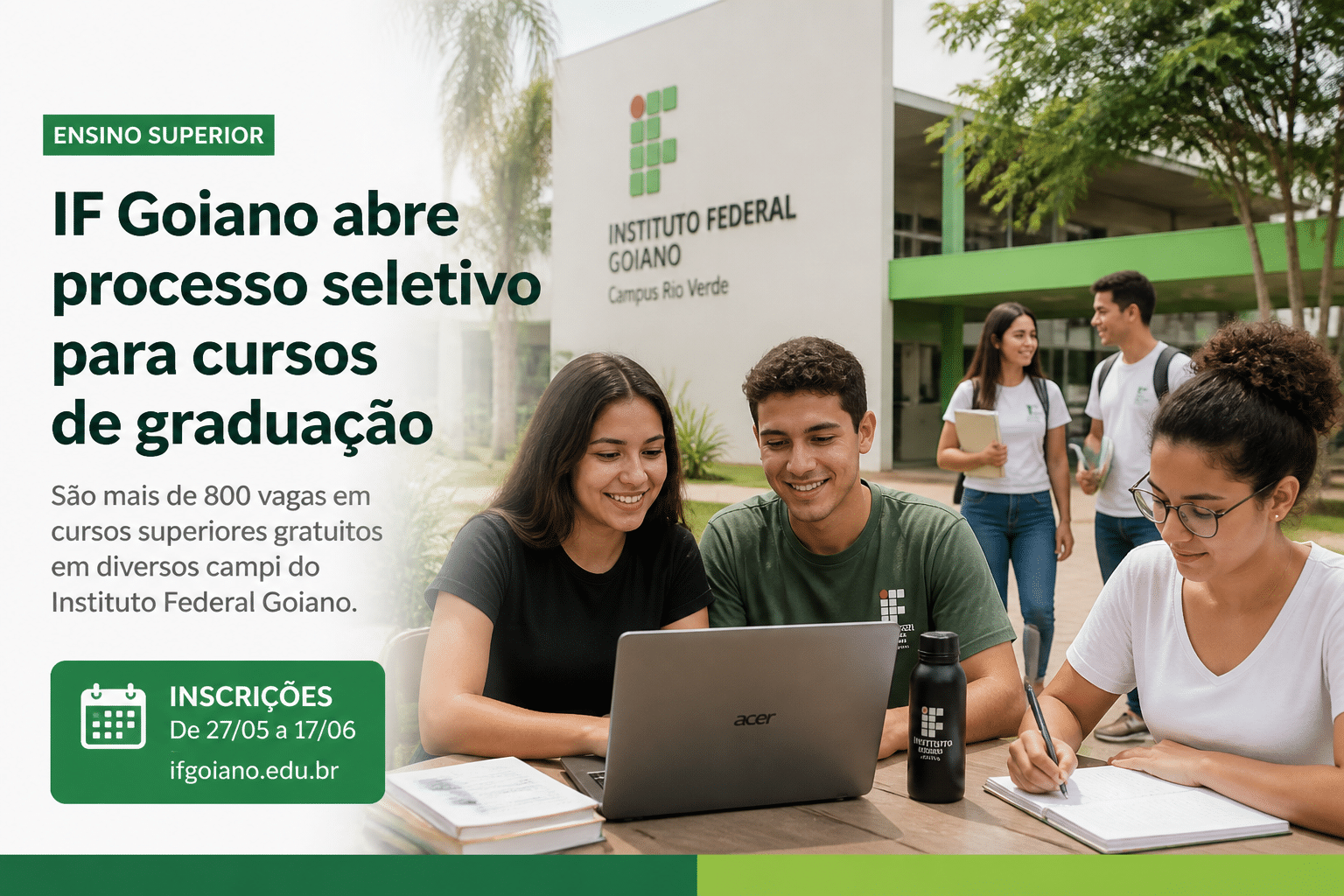 Imagem editorial sobre IF Goiano abre processo seletivo 2026 para mestrado e doutorado em 12 programas, com vagas em Rio Verde, Ceres e Morrinhos e