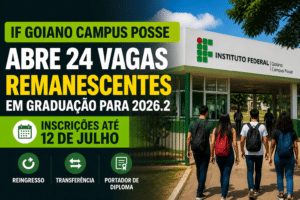 Imagem editorial sobre IF Goiano Campus Posse abre 24 vagas remanescentes em graduação para 2026.2; inscrições vão até 12 de julho e seleção aceita