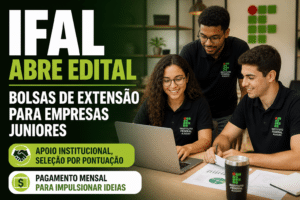 Imagem editorial sobre IFAL abre edital de fluxo contínuo para bolsas de extensão às Empresas Juniores em 2026, com apoio institucional, seleção por