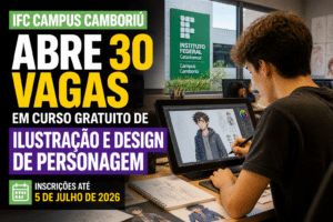 Imagem editorial sobre IFC Campus Camboriú abre 30 vagas em curso gratuito de Ilustração e Design de Personagem com inscrições até 5 de julho de 2026 em
