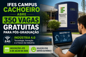 Imagem editorial sobre Ifes Campus Cachoeiro abre 350 vagas gratuitas para pós-graduação EAD em Indústria 4.0; inscrições vão até 6 de julho de 2026 e