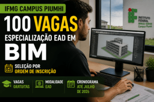 Imagem editorial sobre IFMG Campus Piumhi abre 100 vagas para especialização EAD em BIM com seleção por ordem de inscrição, vagas gratuitas e cronograma