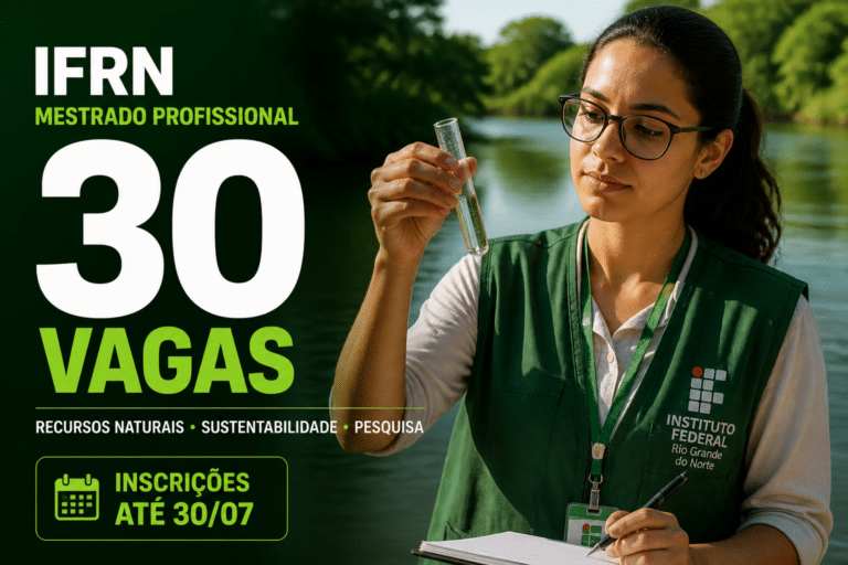 Imagem editorial sobre IFRN abre 30 vagas para o mestrado profissional em Uso Sustentável de Recursos Naturais com ingresso em 2026.2 e inscrições até 30