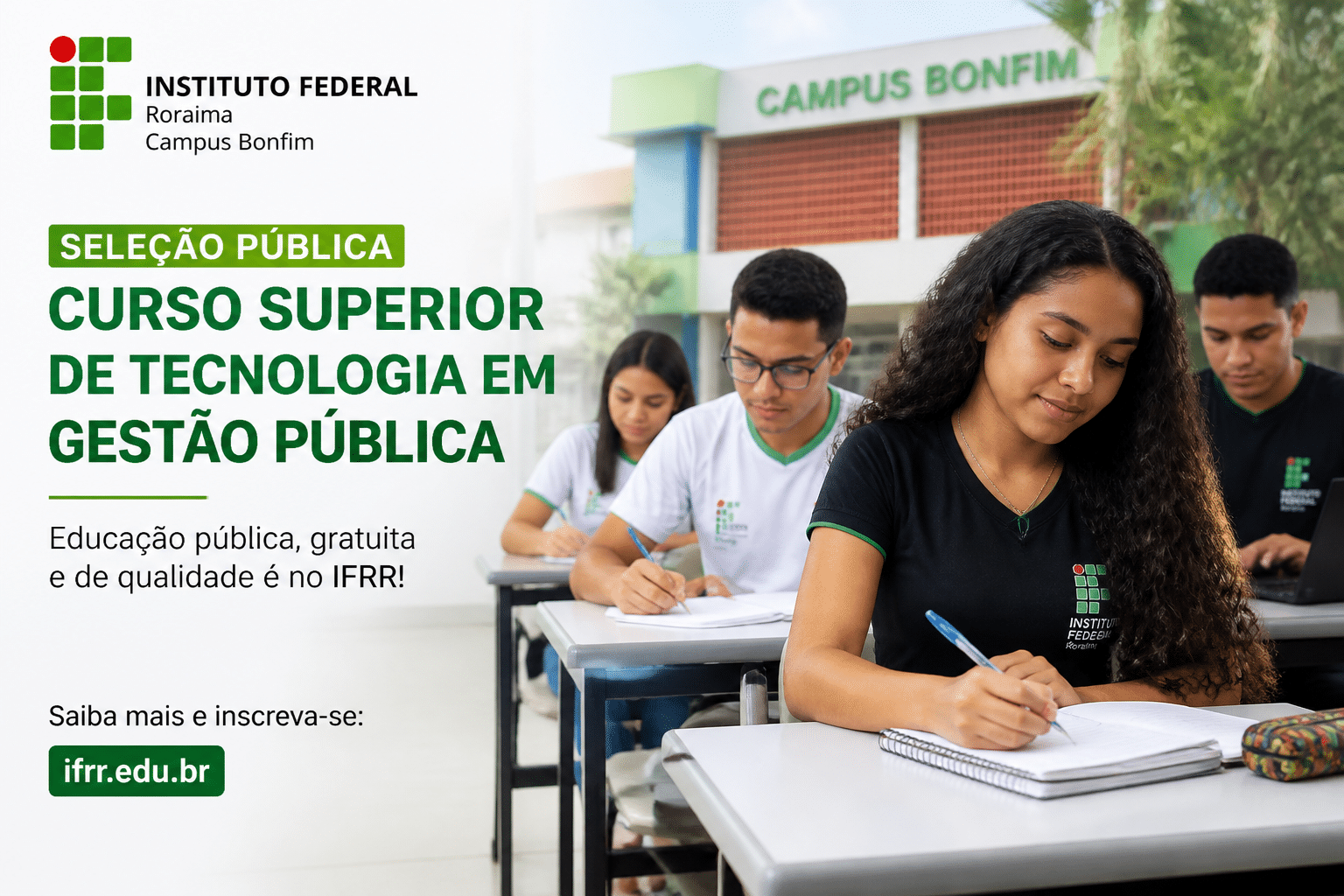 Imagem editorial sobre IFRR Campus Bonfim abre 35 vagas no curso superior de Tecnologia em Gestão Pública com ingresso em 2026.2; inscrições vão até 7 de