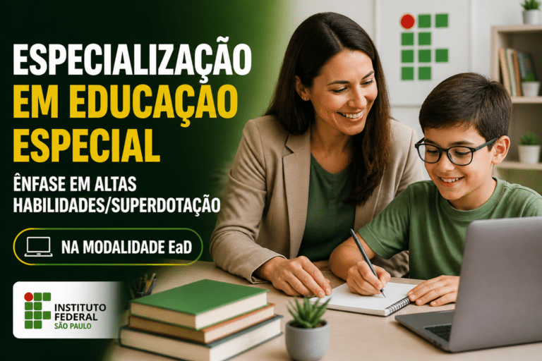 Imagem editorial sobre IFSP abre 150 vagas gratuitas para especialização em Educação Especial com ênfase em Altas Habilidades/Superdotação na modalidade