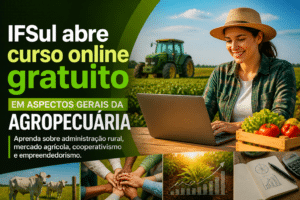 Imagem editorial sobre IFSul abre curso online gratuito de 40 horas em Aspectos Gerais da Agropecuária, com conteúdo básico sobre administração rural,