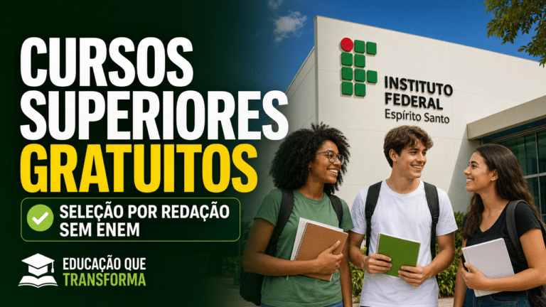 Instituto Federal do Espírito Santo abre 797 vagas gratuitas em cursos superiores com seleção por redação e sem exigência do Enem, inscrições até agosto