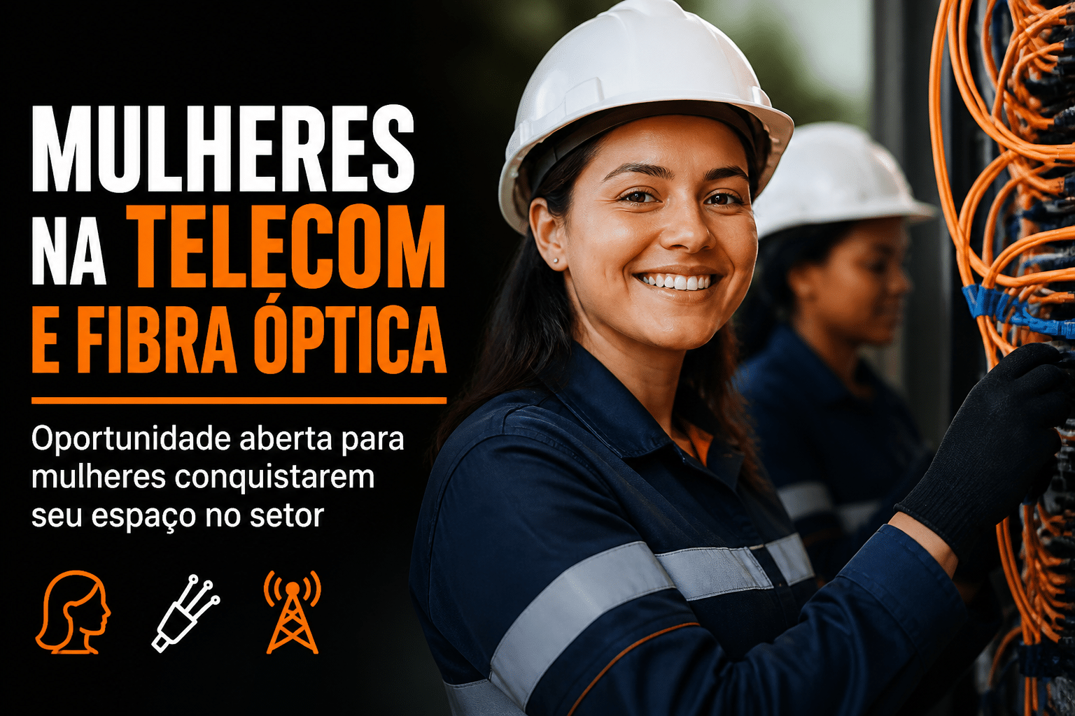 Imagem editorial sobre Mulheresdefibra abre 10 oportunidades para mulheres em telecom e fibra óptica em São Paulo, Belo Horizonte, Porto Alegre e Vitória,