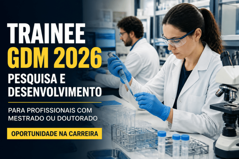 Imagem editorial sobre Programa Trainee GDM 2026 abre vagas em pesquisa e desenvolvimento para profissionais com mestrado ou doutorado, com atuação