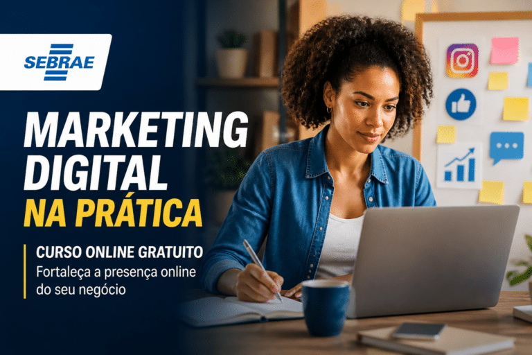 Imagem editorial sobre Sebrae abre curso online gratuito de marketing digital e redes sociais com 7 horas de conteúdo para quem quer fortalecer a presença
