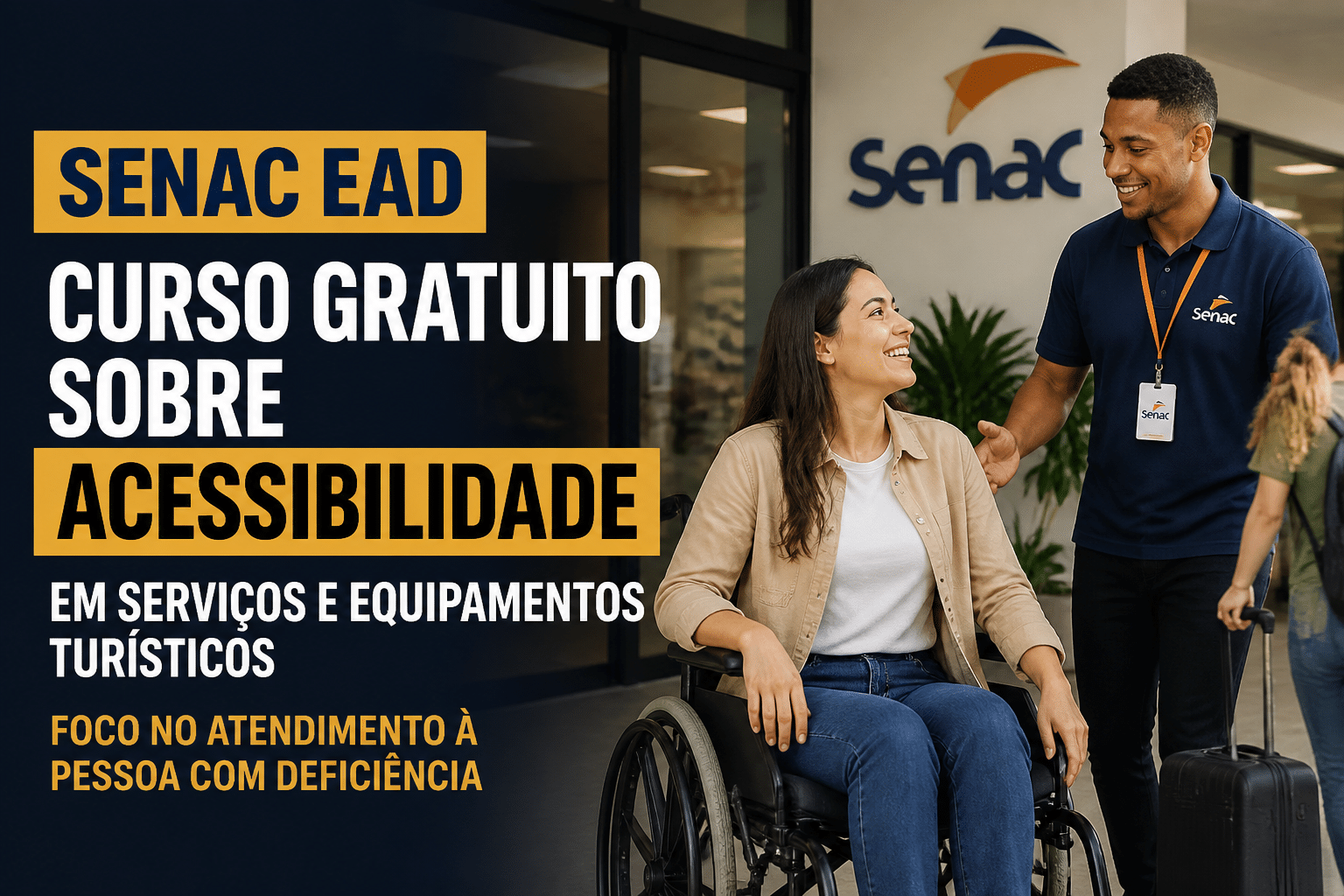 Imagem editorial sobre Senac EAD abre curso gratuito de 40 horas em Acessibilidade em Serviços e Equipamentos Turísticos com foco no atendimento à pessoa