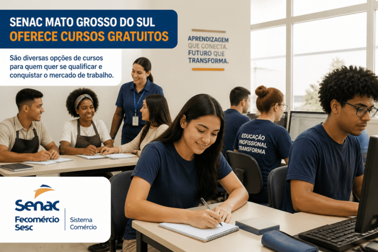 Imagem editorial sobre Senac MS abre vagas gratuitas em cursos presenciais de Corumbá, Campo Grande, Dourados e Aquidauana com inscrições enquanto houver