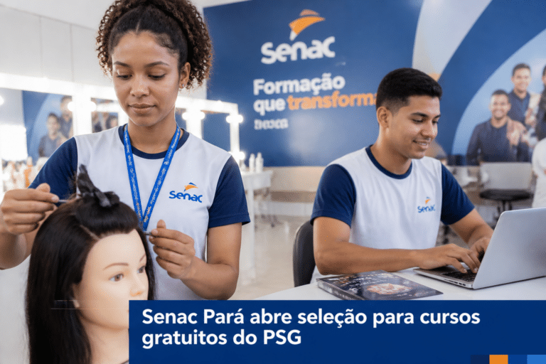 Imagem editorial sobre Senac Pará abre seleção 020/2026 do PSG com 45 vagas gratuitas em cursos presenciais no Núcleo de Educação Profissional de Redenção