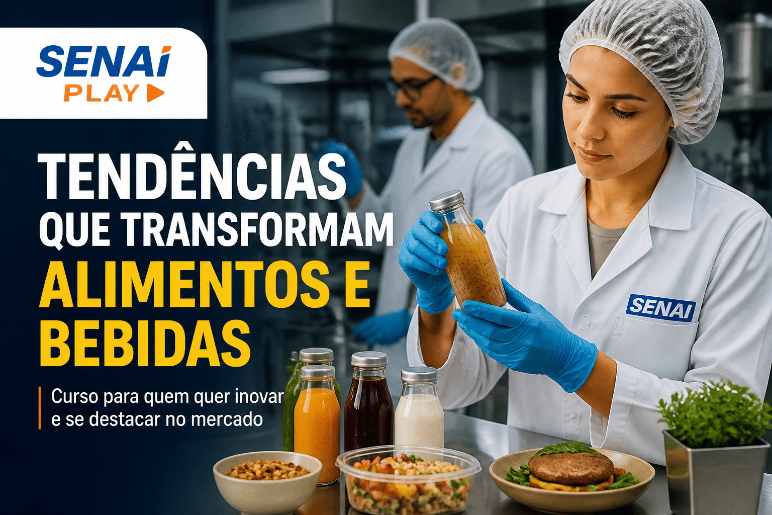 Imagem editorial sobre SENAI Play destaca curso sobre Novas Tendências no Mercado de Alimentos e Bebidas em Senai Play