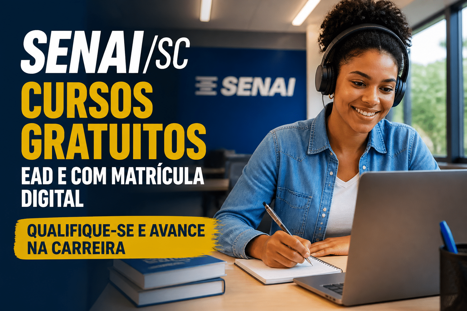 Imagem editorial sobre SENAI/SC abre 1.800 vagas gratuitas em cursos EAD de qualificação e aperfeiçoamento profissional no Lab 365, com matrícula digital