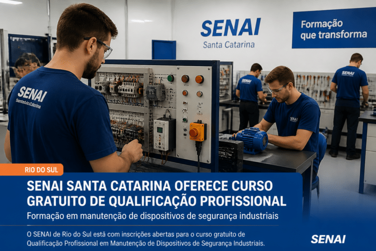Imagem editorial sobre SENAI SC abre 30 vagas gratuitas em Rio do Sul para curso de Dispositivos de Segurança Aplicados à Manutenção Industrial;