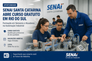 Imagem editorial sobre SENAI SC abre 30 vagas gratuitas em Rio do Sul para curso de Sensores e Atuadores na Automação Industrial; inscrições seguem até 22