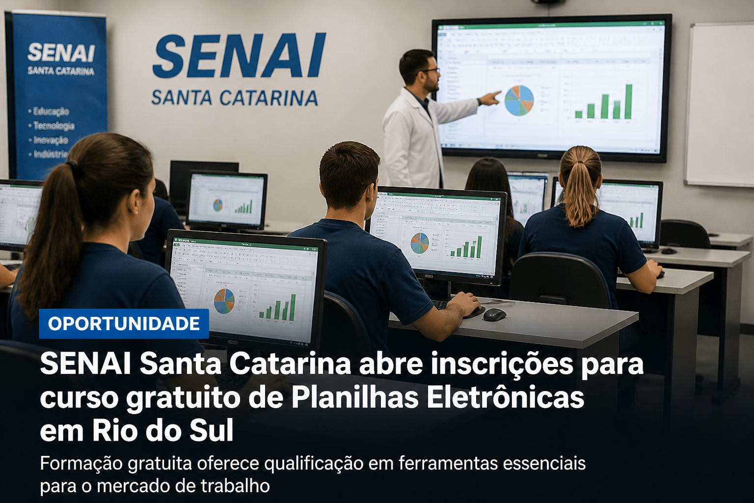 Imagem editorial sobre SENAI SC abre 30 vagas gratuitas em Rio do Sul para o curso de Planilhas Eletrônicas; inscrições vão de 17 de junho a 30 de julho