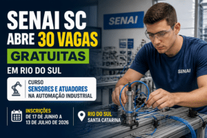 Imagem editorial sobre SENAI SC abre 30 vagas gratuitas em Rio do Sul para o curso Sensores e Atuadores na Automação Industrial; inscrições vão de 17 de