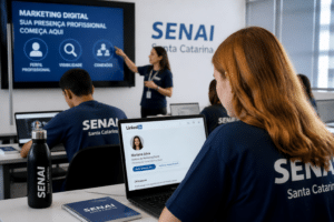 Imagem editorial sobre SENAI SC abre 35 vagas gratuitas em Rio do Sul para o curso LinkedIn e Presença Digital; inscrições começam em 17 de junho e