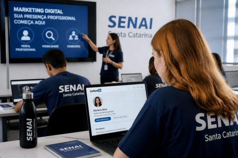 Imagem editorial sobre SENAI SC abre 35 vagas gratuitas em Rio do Sul para o curso LinkedIn e Presença Digital; inscrições começam em 17 de junho e