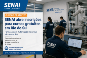 Imagem editorial sobre SENAI SC abre edital gratuito em Rio do Sul para curso de Tecnologias da Indústria 4.0 na Automação Industrial com 30 vagas e