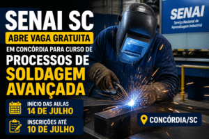 Imagem editorial sobre SENAI SC abre vaga gratuita em Concórdia para curso de Processos de Soldagem Avançada com início em 14 de julho; inscrições vão até
