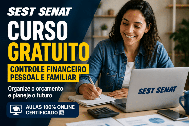 Imagem editorial sobre SEST SENAT abre curso gratuito de controle financeiro pessoal e familiar com 20 horas, certificado e aulas 100% online para quem