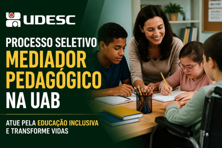 Imagem editorial sobre UDESC abre processo seletivo externo para mediador pedagógico na UAB com bolsa de R$ 1.100 e cadastro reserva em três áreas da