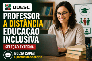 Imagem editorial sobre UDESC abre seleção externa para professor regente da especialização em Educação Inclusiva a distância, com cadastro de reserva e