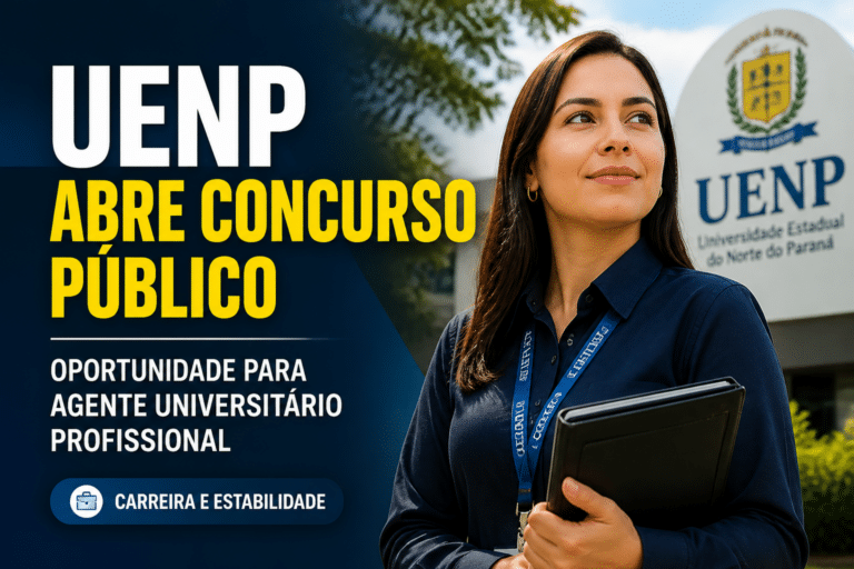 Imagem editorial sobre UENP abre concurso público com 51 vagas para Agente Universitário Profissional, salários de R$ 7,6 mil e inscrições pela Vunesp até