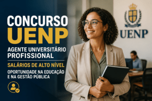 Imagem editorial sobre UENP abre concurso público com 51 vagas para Agente Universitário Profissional, salários de R$ 7,6 mil e provas em outubro;