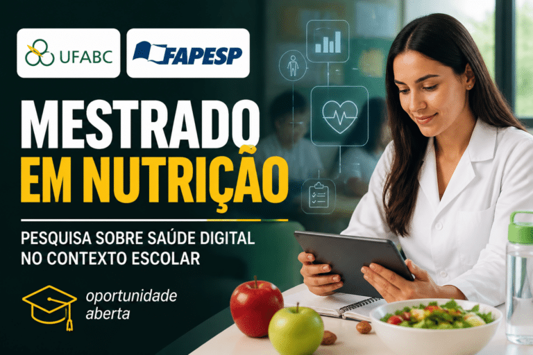 Imagem editorial sobre UFABC e FAPESP abrem bolsa de mestrado em Nutrição com valor de R$ 3.270 para pesquisa sobre saúde digital no contexto escolar em