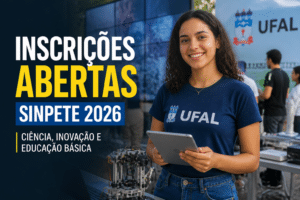 Imagem editorial sobre UFAL abre chamada para projetos, mostras e experiências interativas na SINPETE 2026; inscrições seguem até 31 de julho e seleção