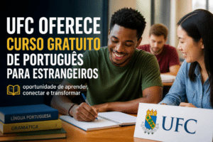 Imagem editorial sobre UFC abre 30 vagas gratuitas para o Curso de Português para Estrangeiros em 2026.2; inscrições vão até 8 de julho e seleção segue