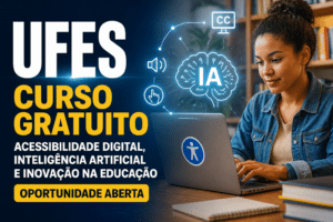 Imagem editorial sobre UFES abre 100 vagas em curso semipresencial gratuito sobre acessibilidade digital, inteligência artificial e inovação aplicada à
