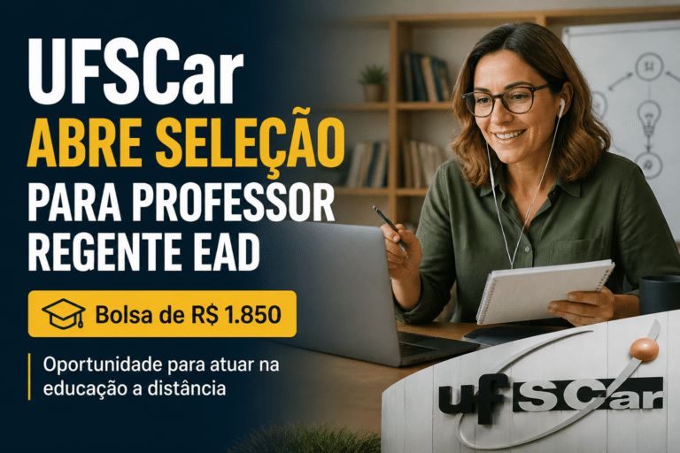 Imagem editorial sobre UFSCar abre seleção para professor regente em especialização EAD com cadastro reserva e bolsa de R$ 1.850; inscrições são gratuitas