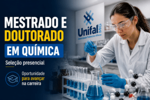 Imagem editorial sobre UNIFAL-MG abre 26 vagas no mestrado e doutorado em Química com seleção presencial, prova escrita em 15 de julho e inscrições até 12