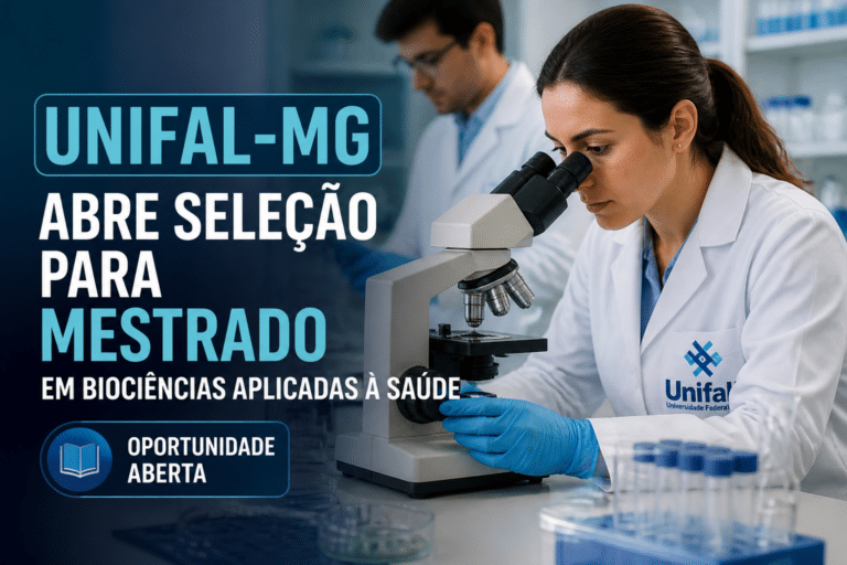Imagem editorial sobre UNIFAL-MG abre seleção para mestrado em Biociências Aplicadas à Saúde com inscrições até 17 de julho e etapas presenciais em julho
