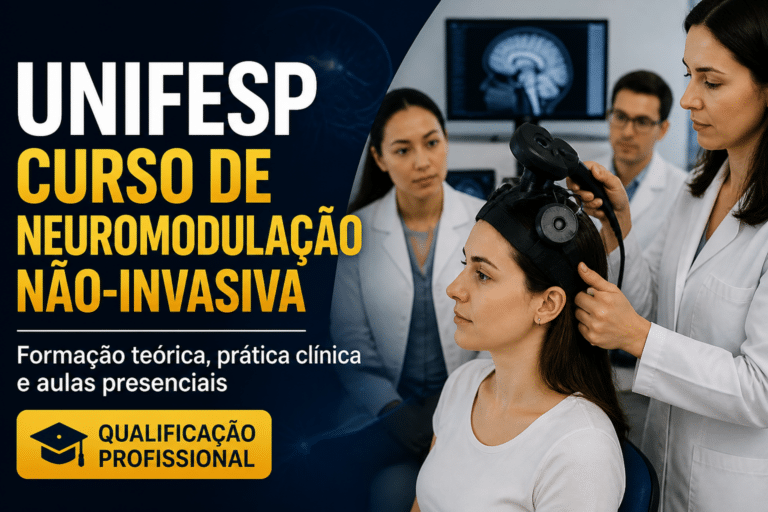 Imagem editorial sobre UNIFESP abre 40 vagas em curso teórico-prático de neuromodulação não-invasiva com aulas presenciais, prática clínica e taxa de